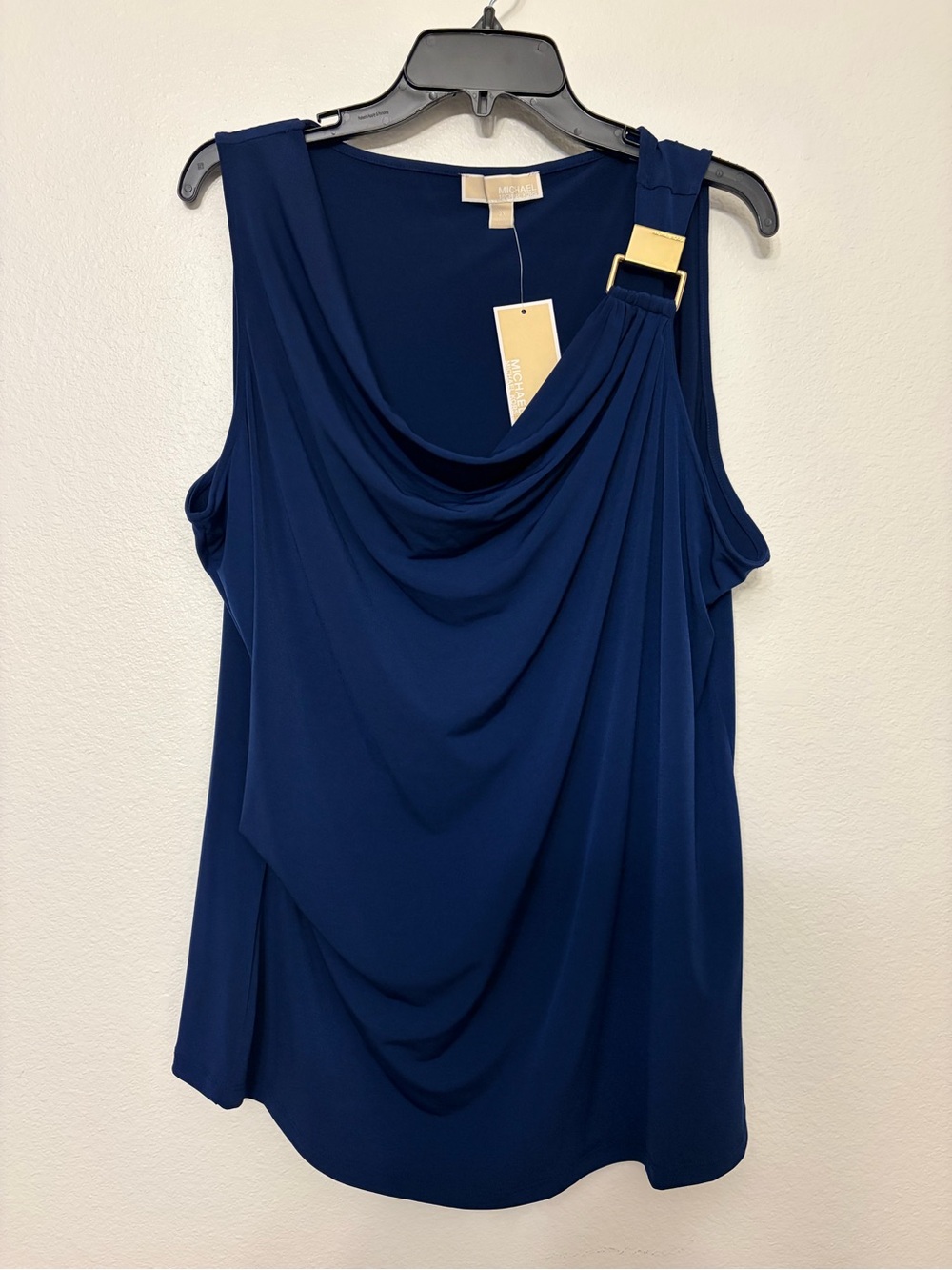 NWT Michael Kors Prussian Blue Cowl Neck Tank Top 2X Gold Hardware